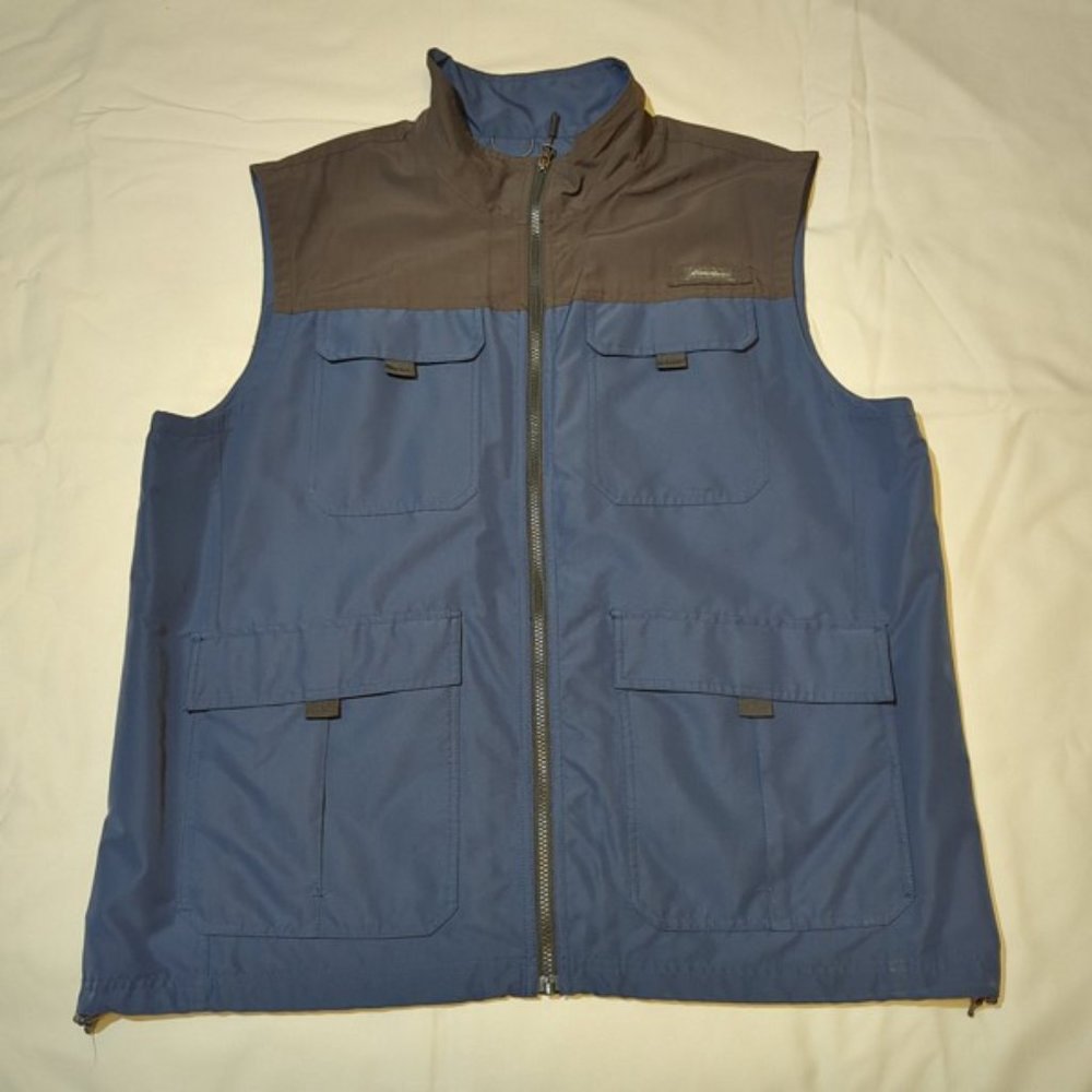 Eddie Bauer Men's Travel Vest Grey Blue Size XL Like New